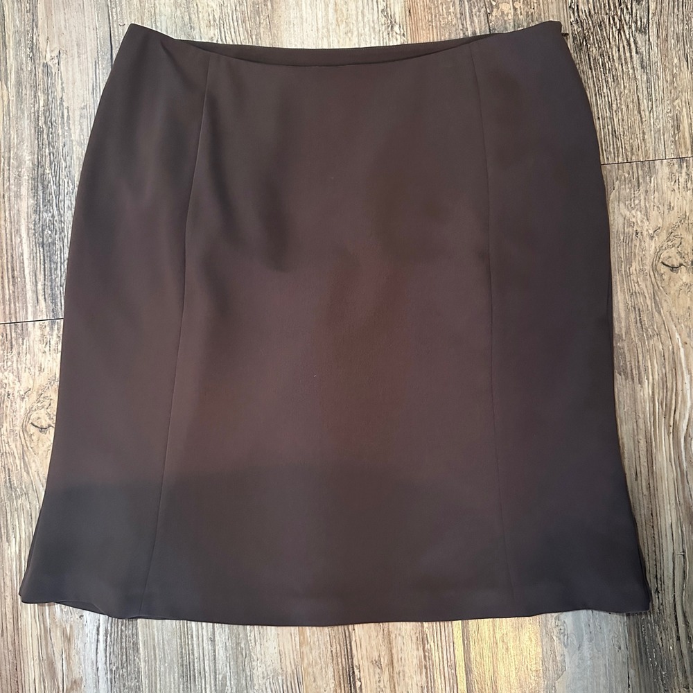 TravelSmith Brown A-Line Midi Skirt Size 12 Lined Side Zip 24252